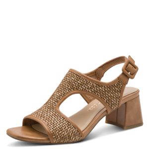 Marco Tozzi block heel sandal with basket weave effect upper and side buckle