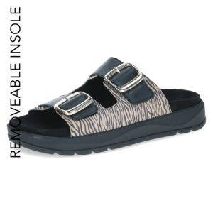 Caprice leather slider with adjustable straps and washable footbed