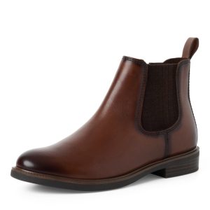 Marco Tozzi cognac leather chelsea boot with side zip and elastic side