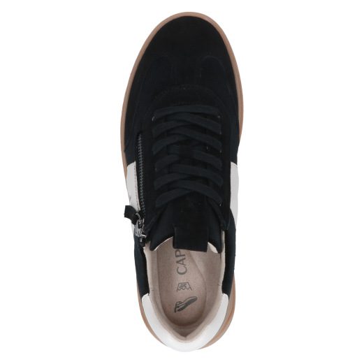 The Caprice trainer is a versatile leather trainer that features both a lace-up front and a functional side zip.