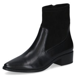 Small block heel Caprice ankle boot with side zip in a leather and textile mix