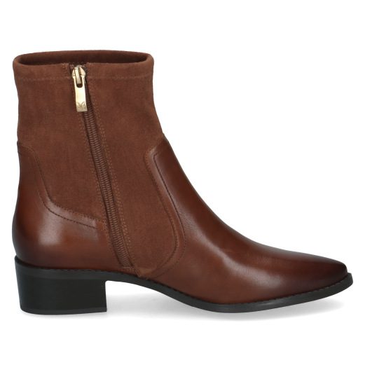 Small block heel Caprice ankle boot with side zip in a leather and textile mix