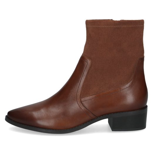 Small block heel Caprice ankle boot with side zip in a leather and textile mix