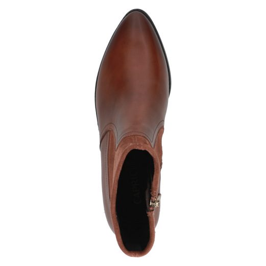 Small block heel Caprice ankle boot with side zip in a leather and textile mix