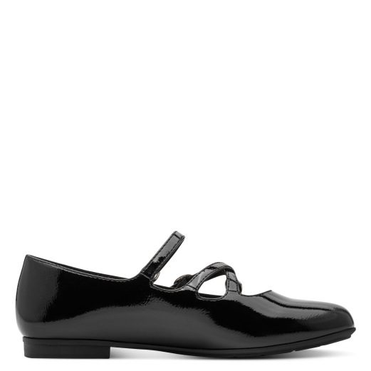 Tamaris black patent wide fit pump with removable footbed