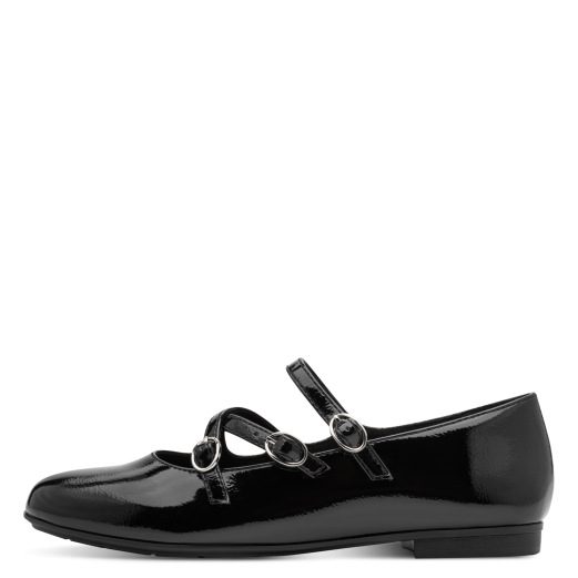 Tamaris black patent wide fit pump with removable footbed