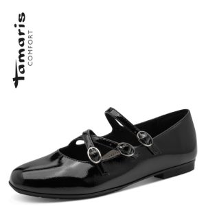 Tamaris black patent wide fit pump with removable footbed