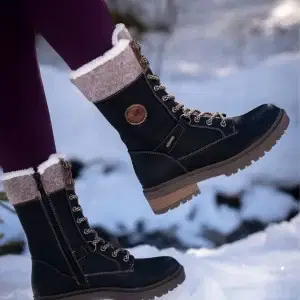 Mid Calf ankle boot with lace front and side zip. Featuring a waterproof upper and dura grip technology perfect for icy weather