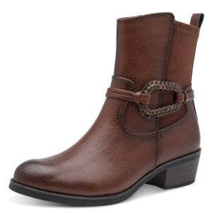 Cognac Marco Tozzi Cowboy Boot with side zip and small heel