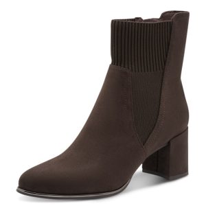Marco Tozzi block heel ankle boot with side zip and a ribbed cuff design at the ankle