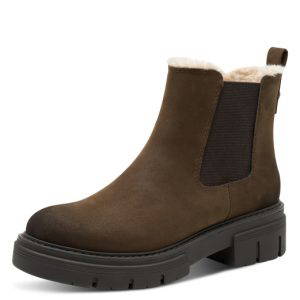 Chunky Fur Lined Synthetic Marco Tozzi Chelsea Boot with Side Zip