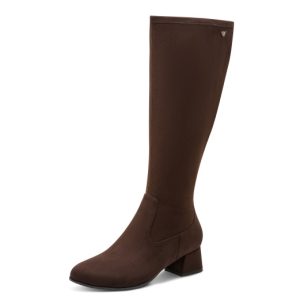 Jana brown tall boot with small block heel and side zip.