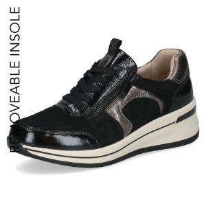 Caprice Ladies 23300 Wedge Laced Trainer with side zip In Black