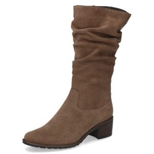 Caprice Suede Mid Calf boot with block heel and side zip