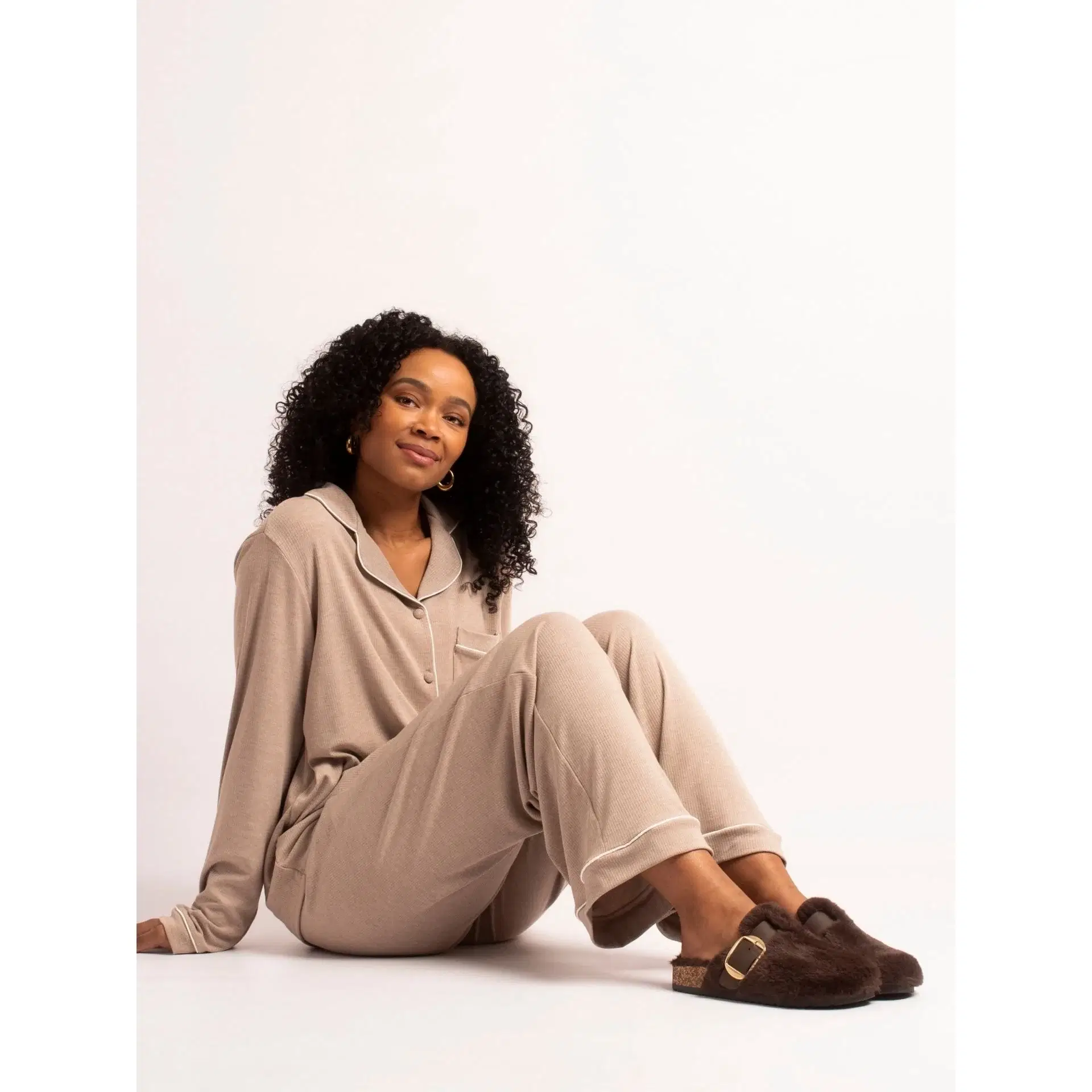 Lunar faux fur mule slipper with cosy footbed and buckle detail