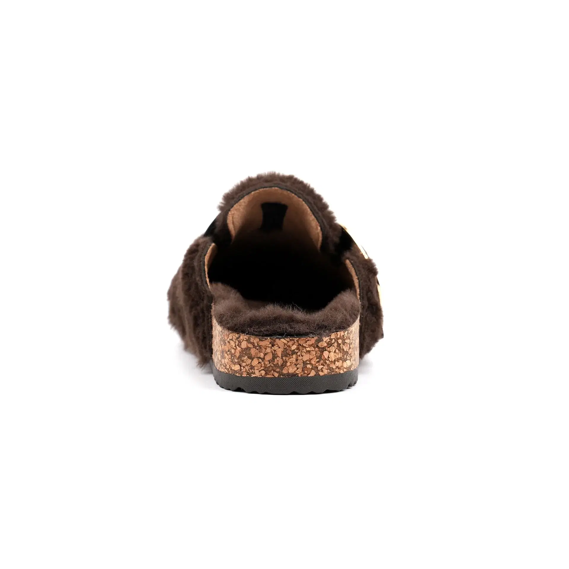 Lunar faux fur mule slipper with cosy footbed and buckle detail