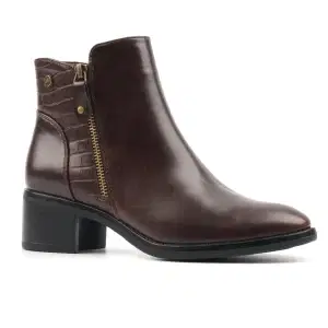 Brown Lunar ankle boot with side zip and small block heel