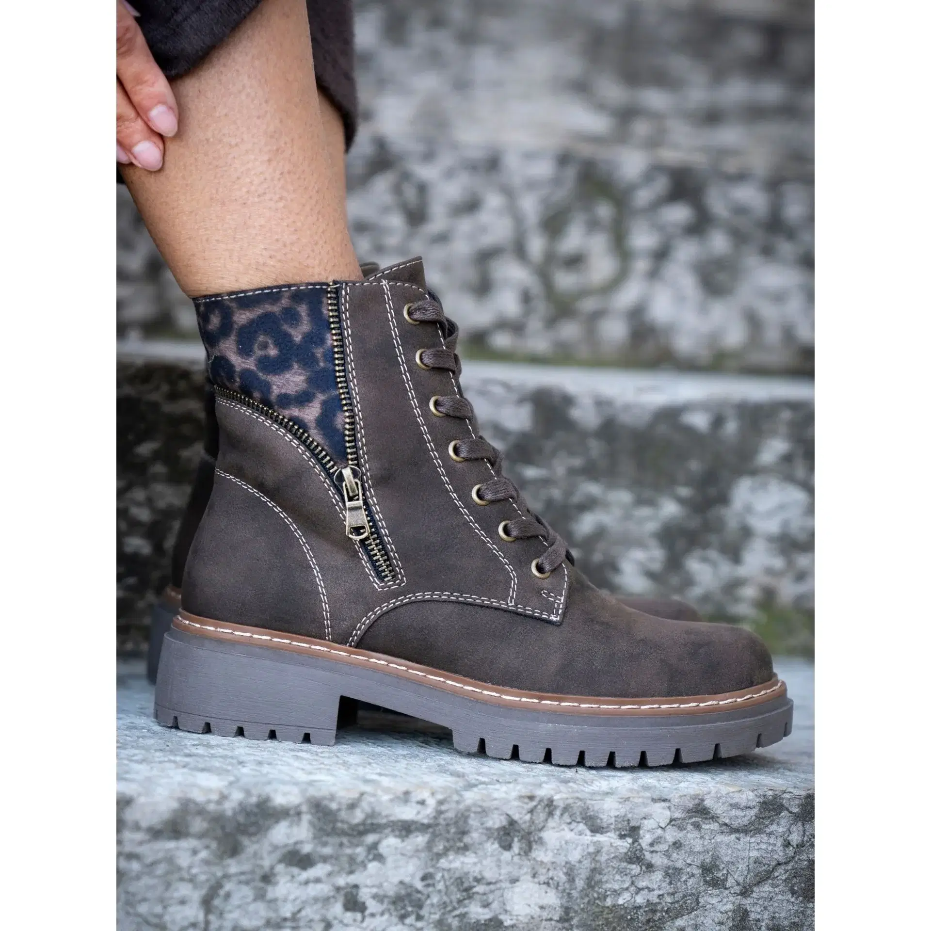 Chunky lace Up with Side Zip Ankle Boot from Lunar