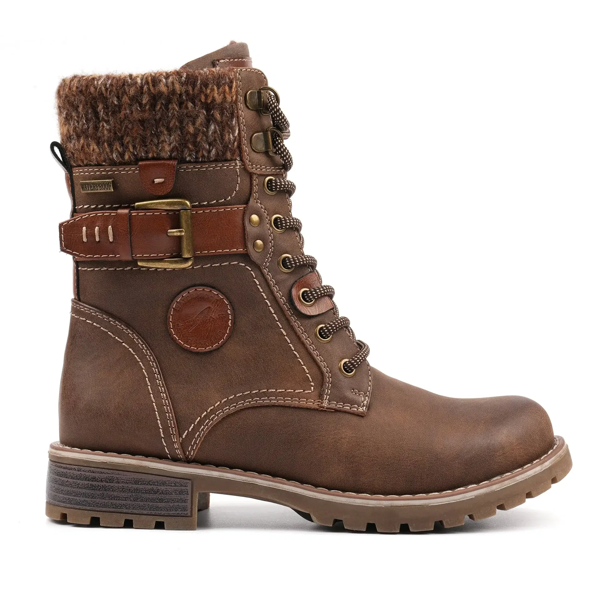 Lunar water resistant "chunky" ankle boot with lace front and side zip