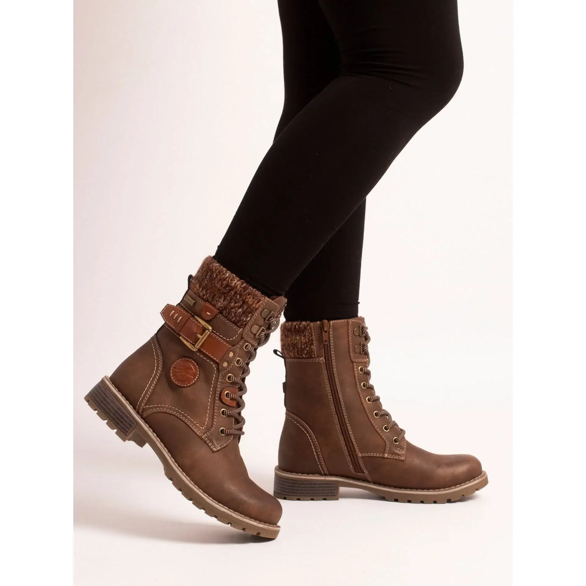 Lunar water resistant "chunky" ankle boot with lace front and side zip