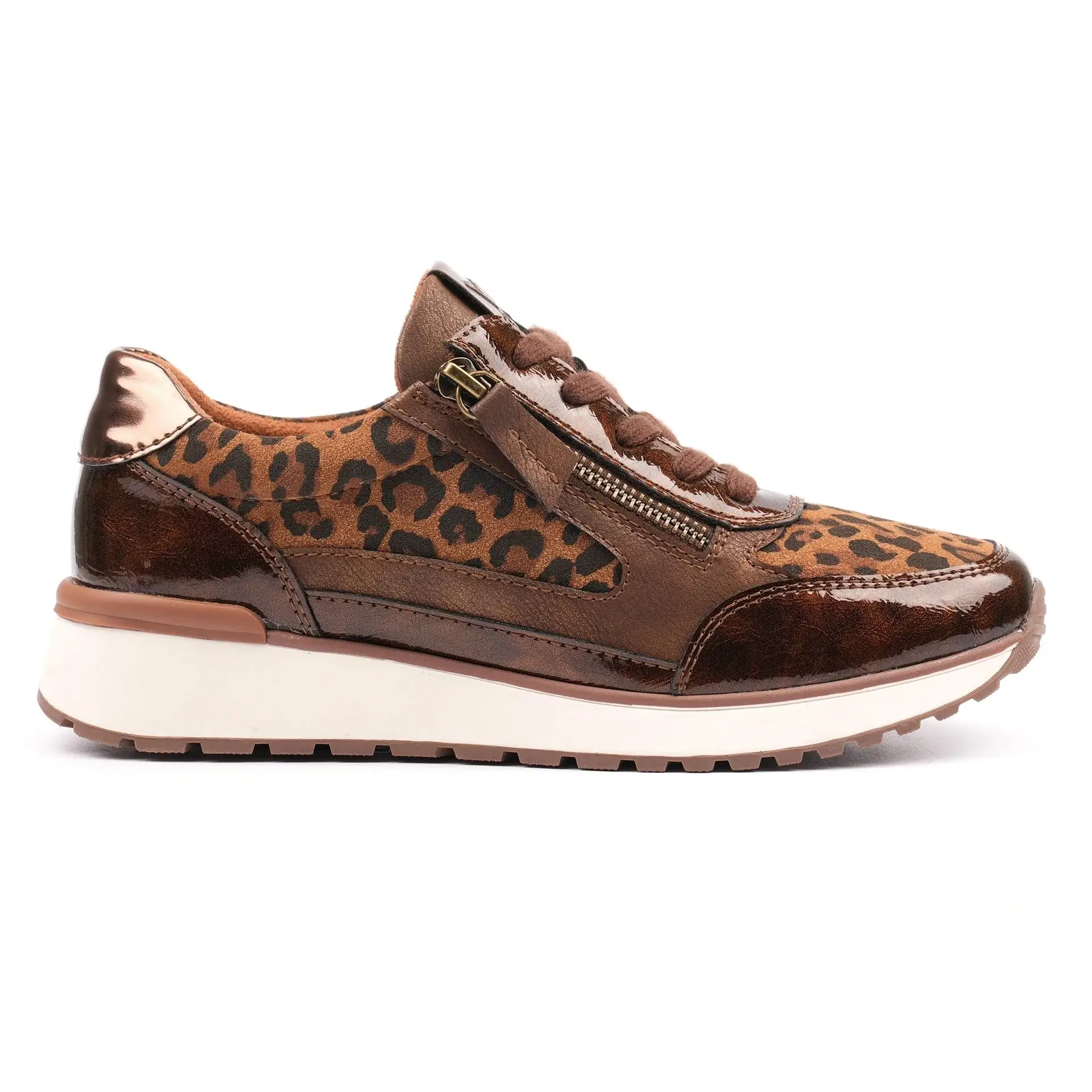 Lunar synthetic animal print trainer with lace front and side zip