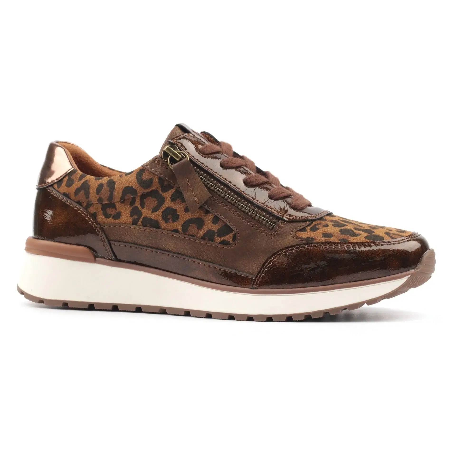 Lunar synthetic animal print trainer with lace front and side zip