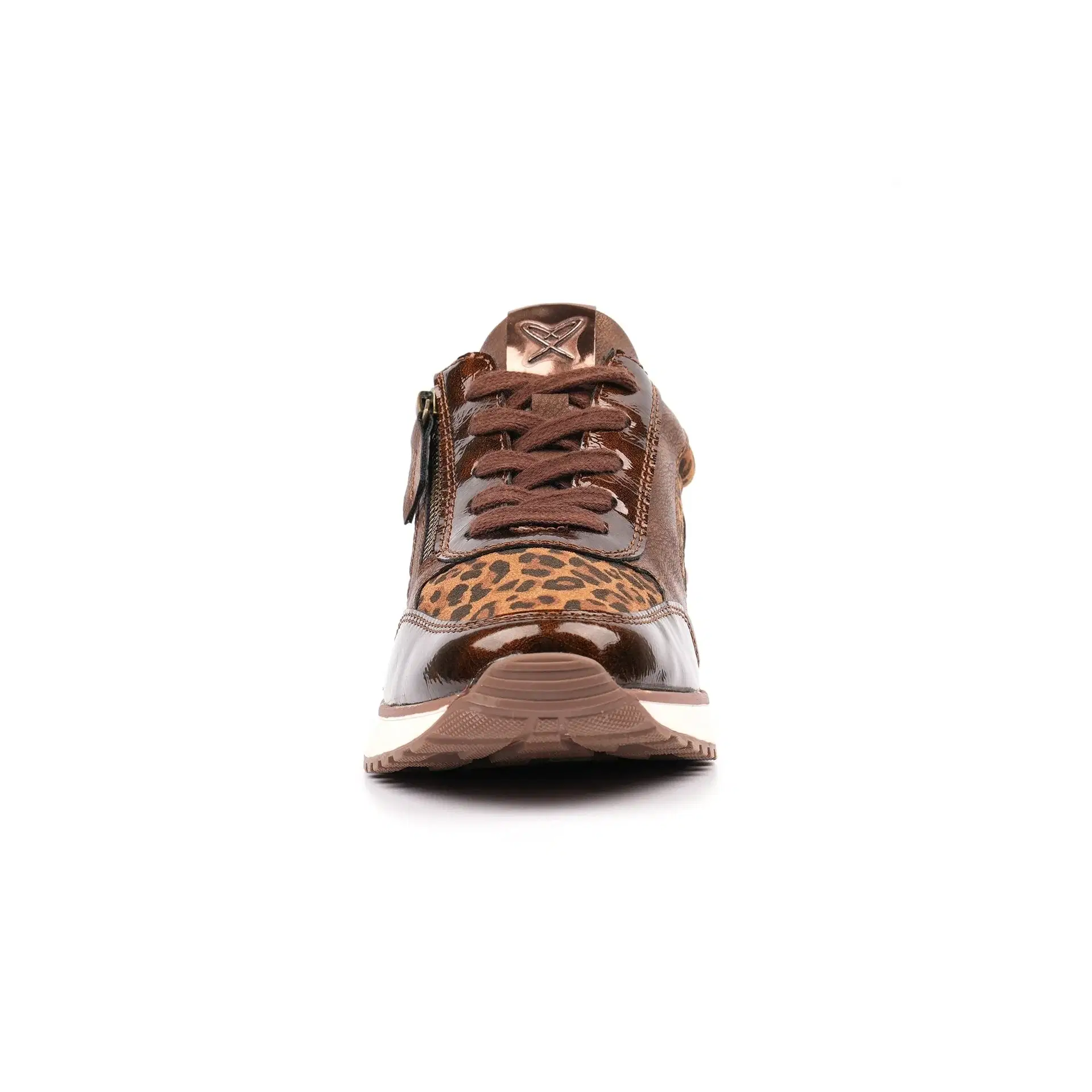Lunar synthetic animal print trainer with lace front and side zip