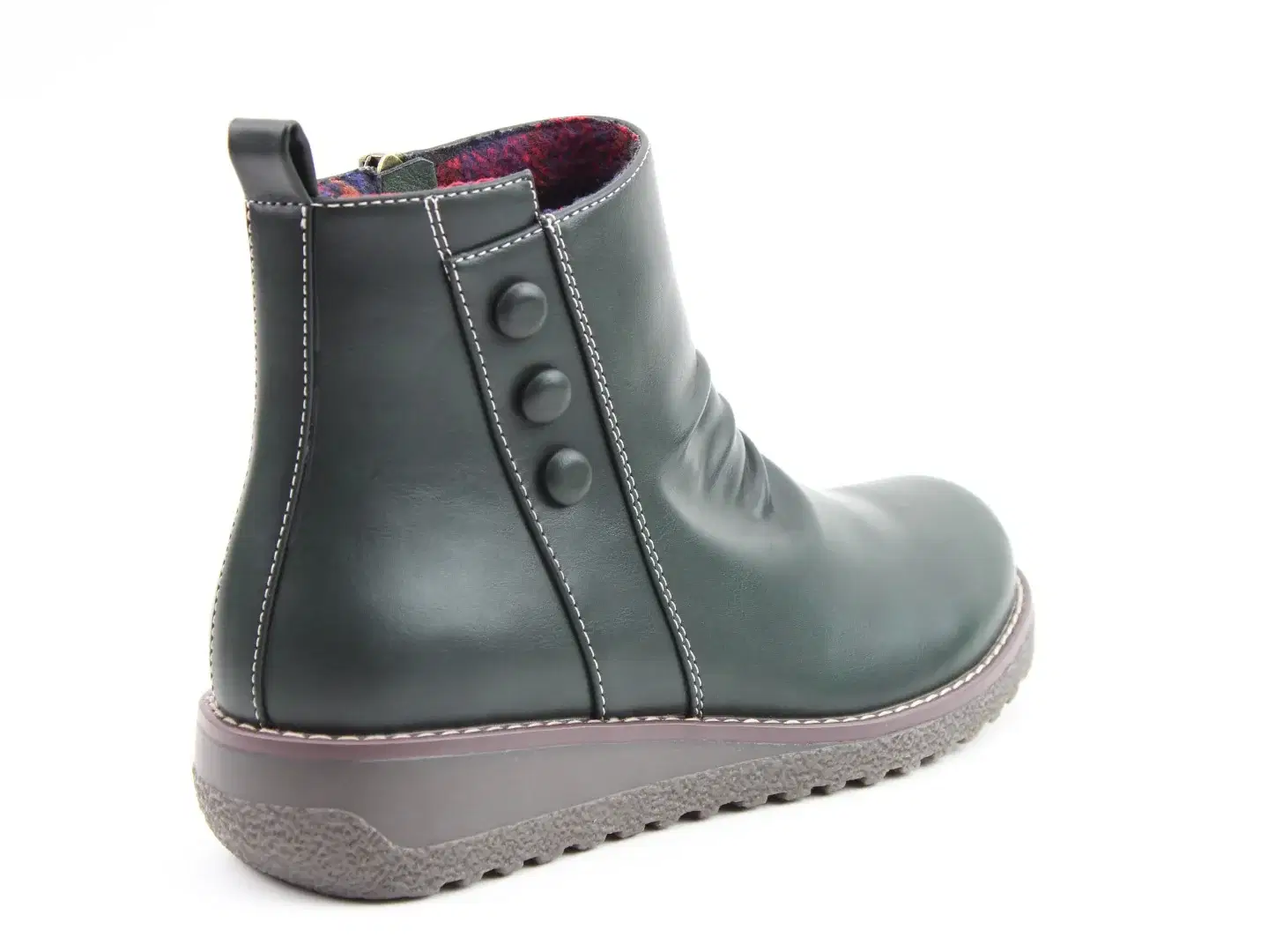 Heavenly Feet Green ruched front ankle boot with wedge sole and side zip