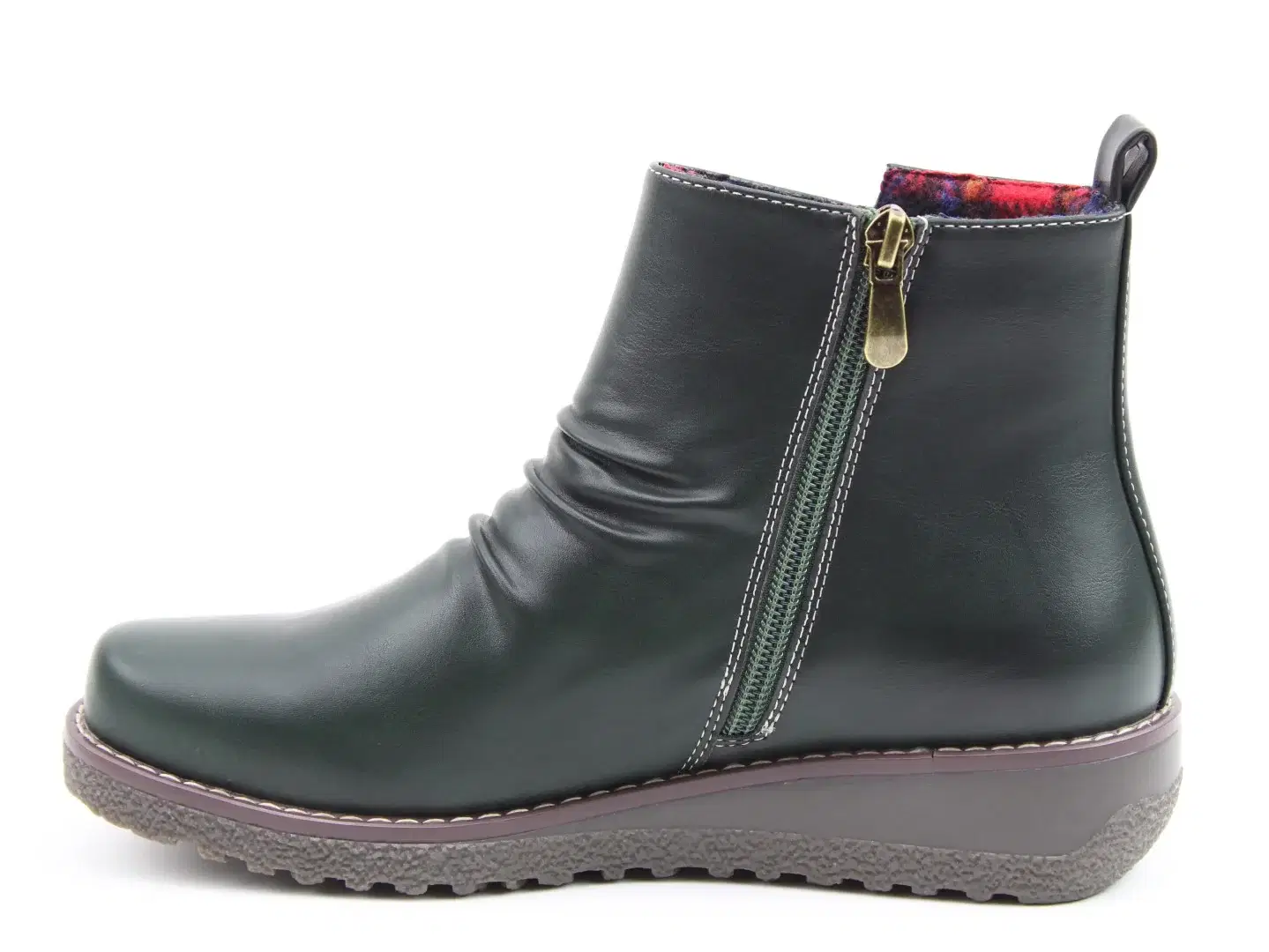 Heavenly Feet Green ruched front ankle boot with wedge sole and side zip
