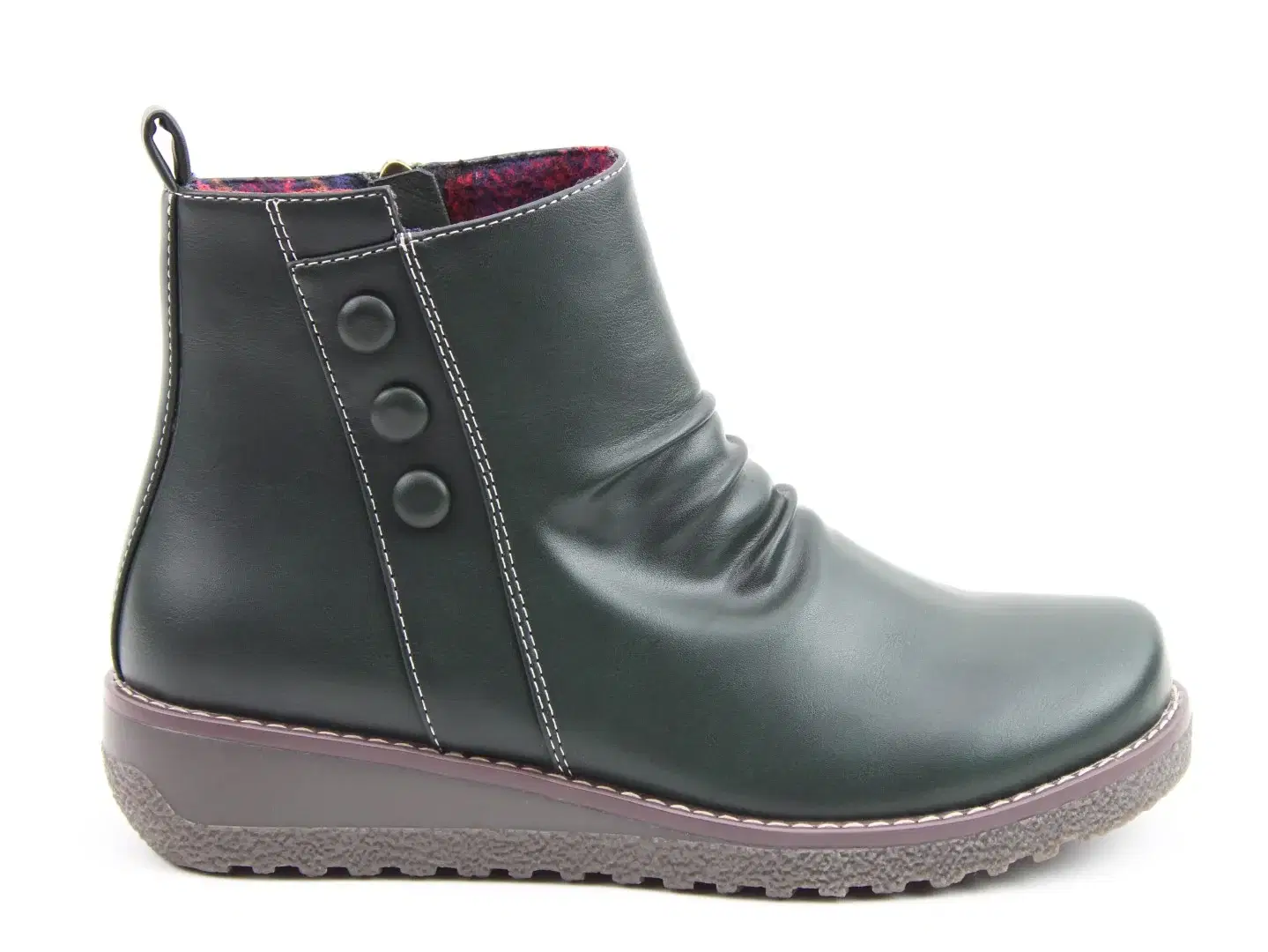 Heavenly Feet Green ruched front ankle boot with wedge sole and side zip