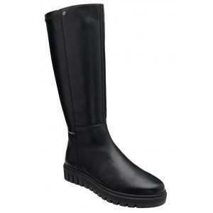 Lotus black knee high leather boot with side zip